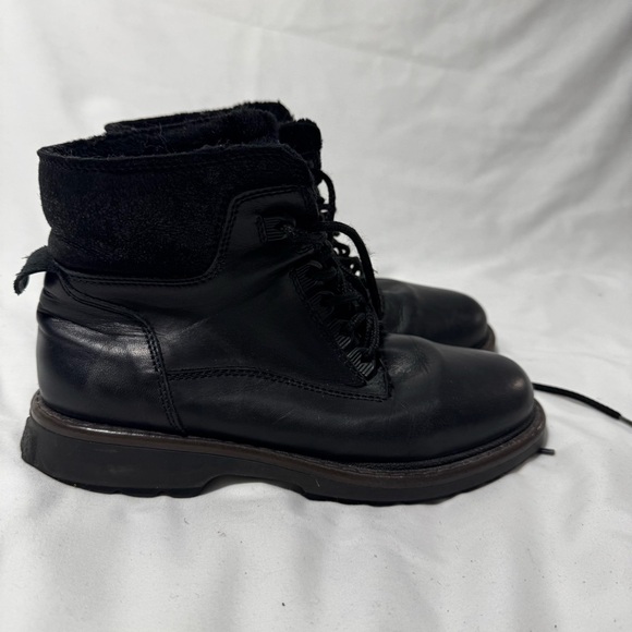 Italian Black Leather Combat Chunky Boots Lace-Up 7.5 38 Goth Grunge Biker Fall - Picture 2 of 11